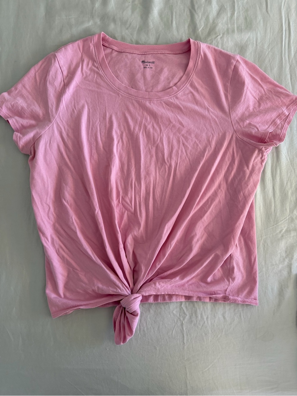 Madewell Pink Front-Tie Short Sleeve Tee